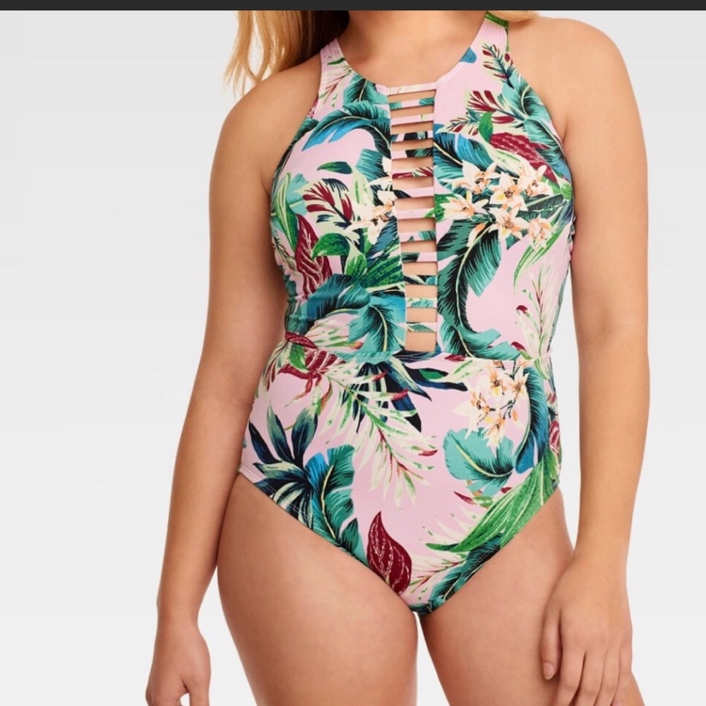 NWT Slimming Pink Banana Leaf One-piece Swimsuit